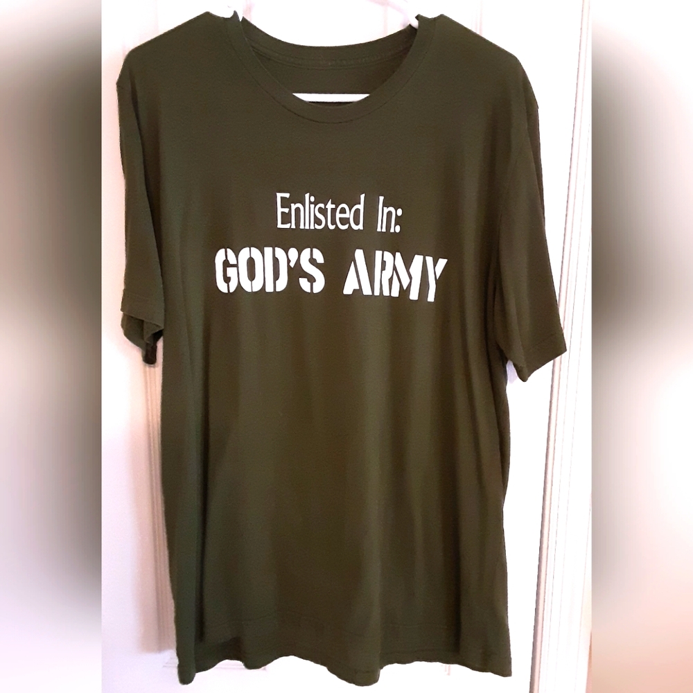 Hand Crafted God's Army Tee Shirt Olive Green XL Unisex